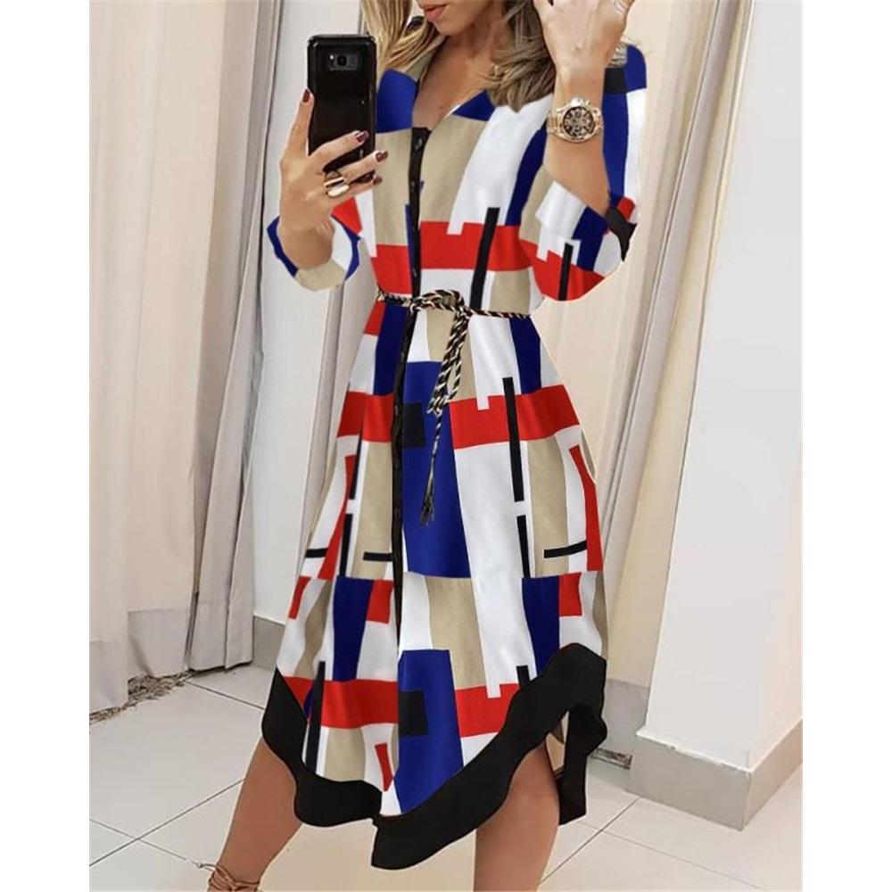 Европа и США Женщины Темперамент Печать Рубашка на бретелях Длинный Секция