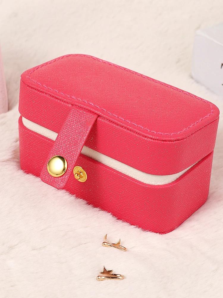 1pc Portable Jewelry Storage Box Travel Organizer Jewelry Case Leather Storage Earrings Necklace Ring Jewelry Organizer Display