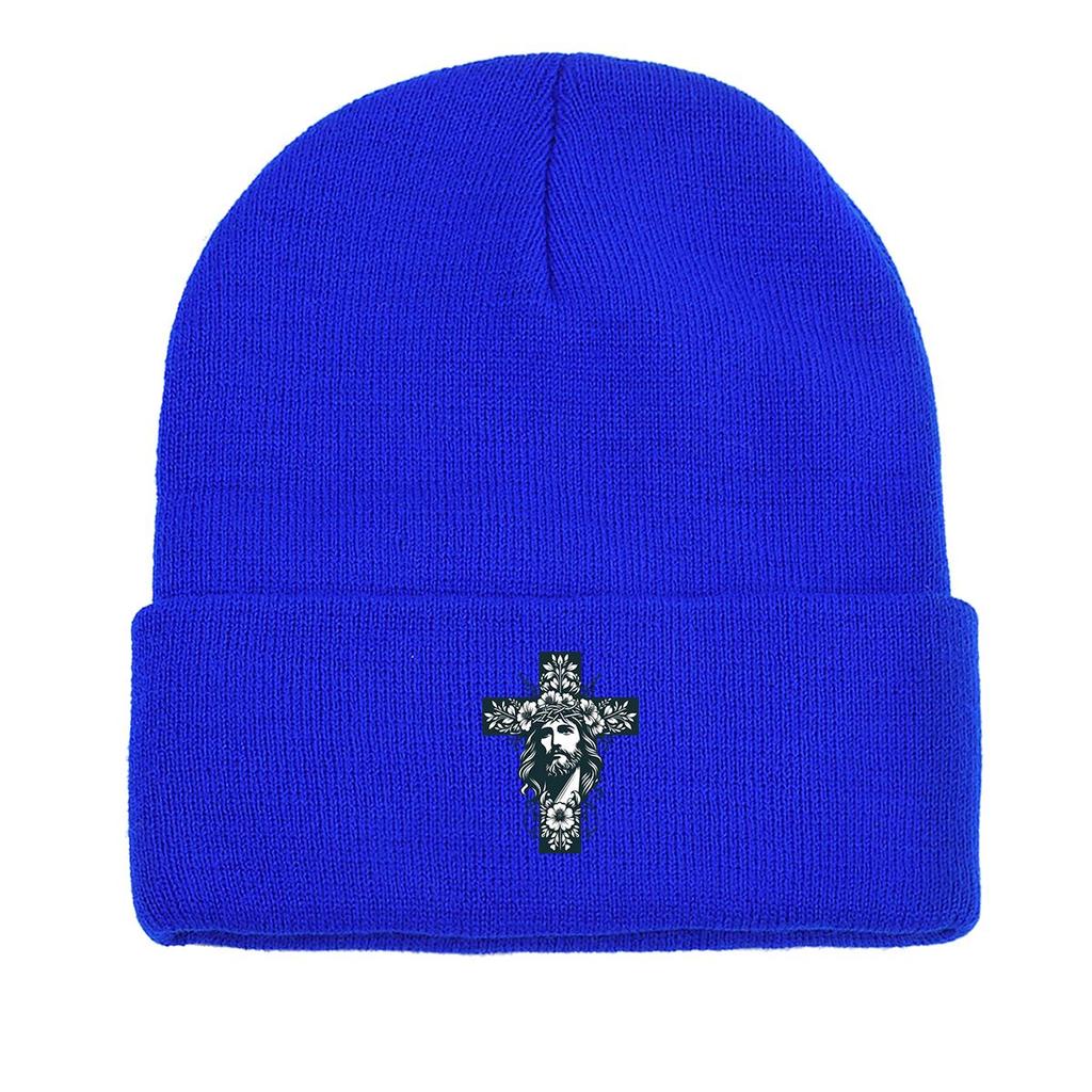 Крест Иисус Зимняя вязаная шапка Beanie, Skullies Beanies Slouchy Теплые однотонные шапки с помпоном Вязаная шапка Beanie