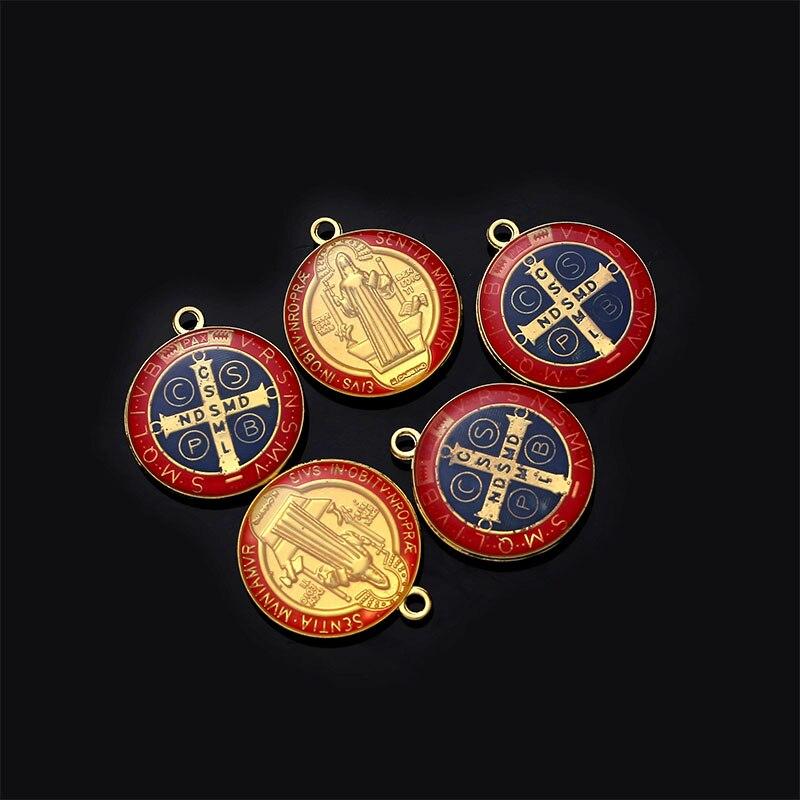 1 шт., золотой христианский кулон в виде таинства, медаль Святого Бенедикта, крест, крест, кулон, сделай сам, изготовление ювелирных изделий