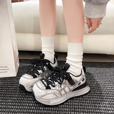 Европейская станция 2025 Осень Новые Ретро Старые Повседневные Туфли Кожаная Платформа Универсальные Папины Кроссовки Обувь Форреста Гампа Женский Тренд