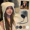 Winter Plush Beanies Cute Bear Ear Wool Hat Warm Lace-up Women Protection Korea Ear Bonnets Kni M4R3