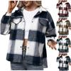 Women's Winter Casual Loose Grinding Wool Plaid Shirt Plush Plaid Shirt Jacket