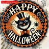 2d Flat 20*20cm, Halloween Home Decoration, Happy Halloween, Black Cat and Spider, Wooden Circular Logo Creative Decorative Board, for Home, Kitchen