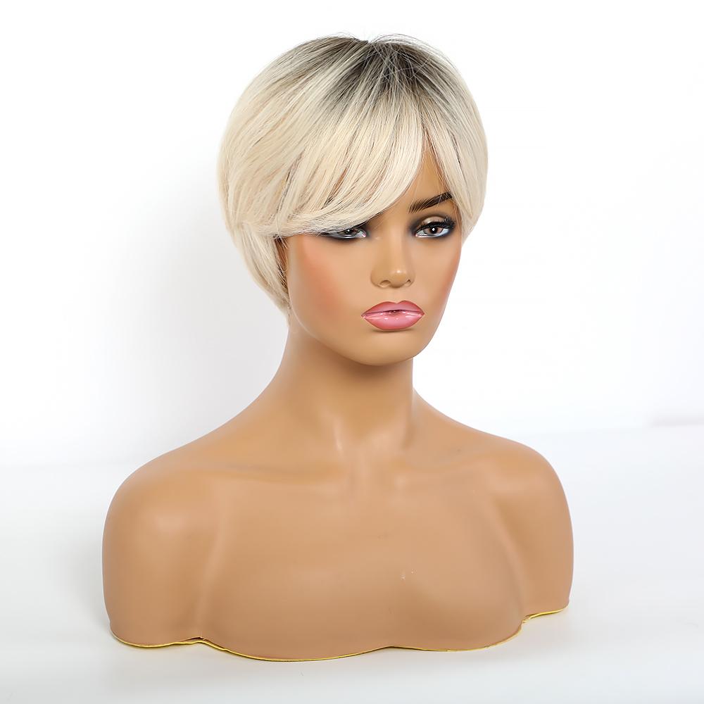 ALAN EATON Женский парик Омбре Черный Коричневый Светло-русый Белый Короткие прямые многослойные синтетические парики с боковой челкой Стрижка пикси