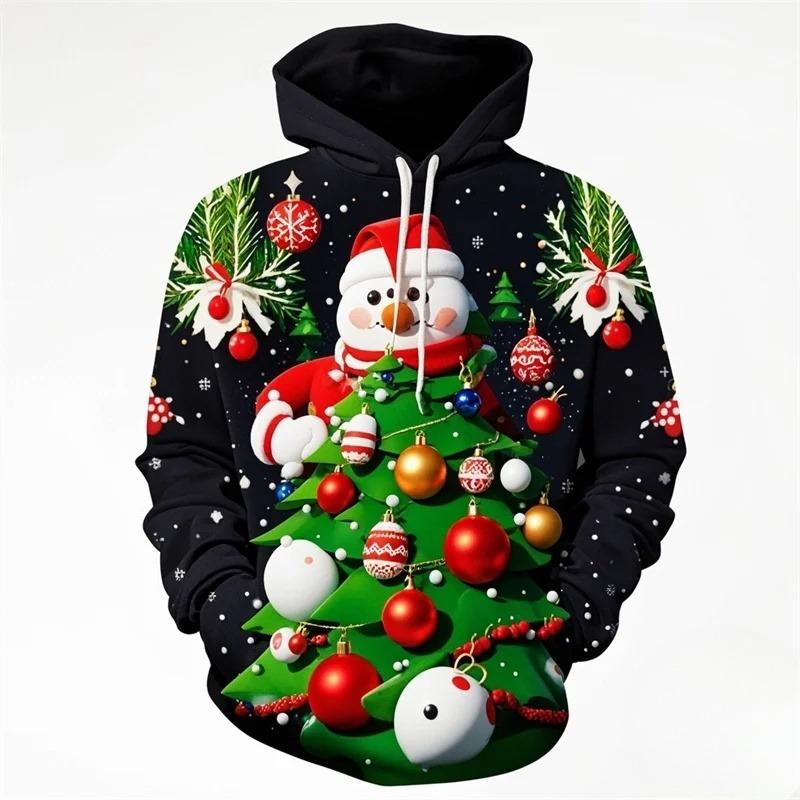 Fashionable 3D Printed Merry Christmas Hoodie With Christmas Snowflake Pattern Hooded Sweatshirt Christmas Decoration Top