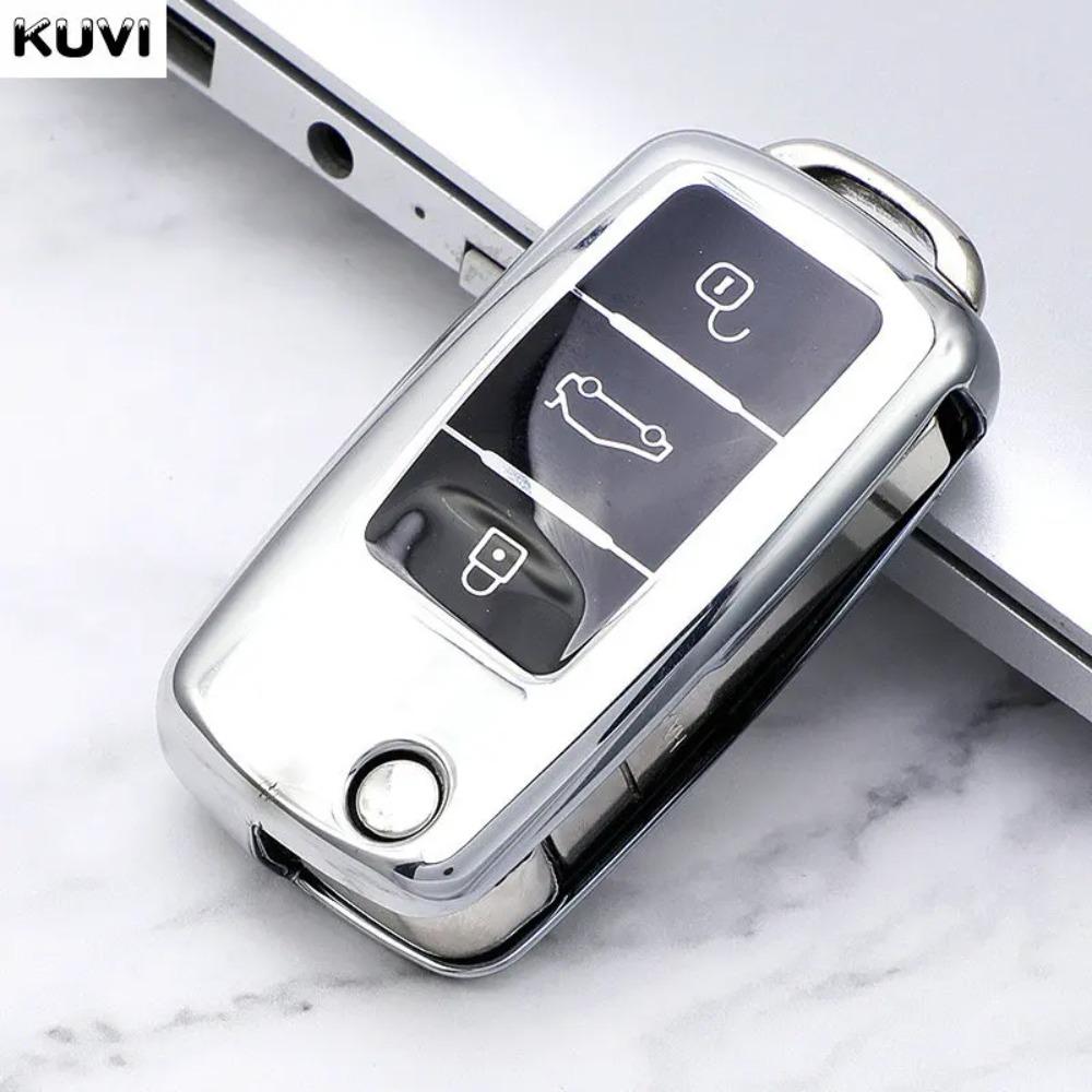 Кожаный чехол для автомобильного ключа из ТПУ, защитная сумка для автомобильного ключа с полным покрытием для VW Volkswagen Polo Tiguan Passat Golf Jetta Lavida Skoda Octavia