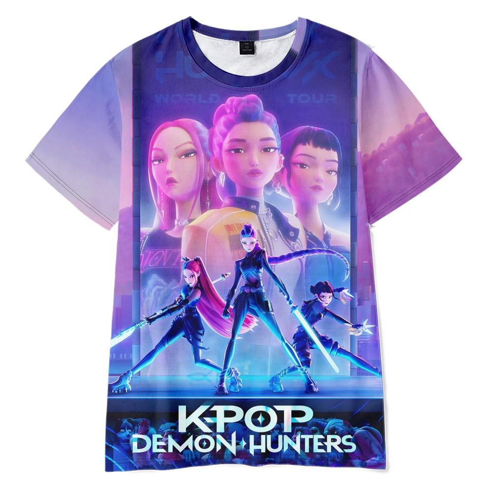 3D Футболка с коротким рукавом с принтом из нового фильма K-POP Девушки-охотницы на демонов Летняя для взрослых и детей
