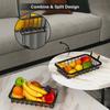 2 Tier Fruit Storage Basket Kitchen Countertop Organizer with Wooden Handle Mesh Carbon Steel Bowl for Bread Vegetable
