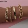 4Pcs Punk Curb Cuban Chain Bracelets Set For Women Miami Boho Thick Gold Color Charm Bracelets Bangles Fashion Jewelry