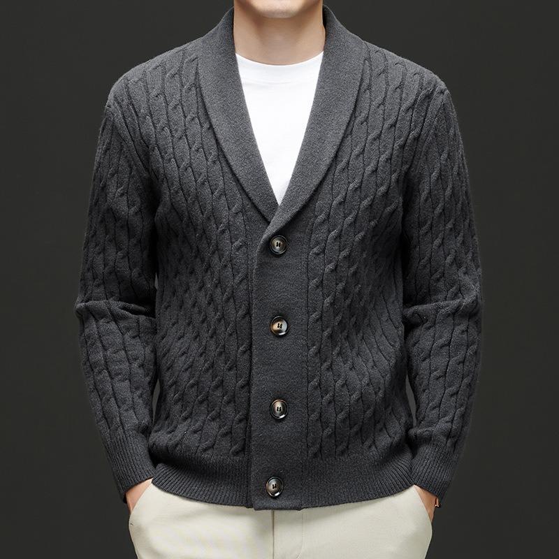 Men S Thick Knitted Cardigan Long Sleeve Casual Wool Blend Sweater