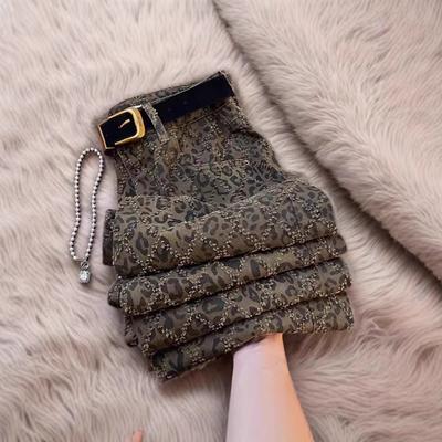 Джинсы с леопардовым принтом, с высокой посадкой, облегающие, для женской уличной моды 2025, весна и осень, винтажные, повседневные, прямые брюки