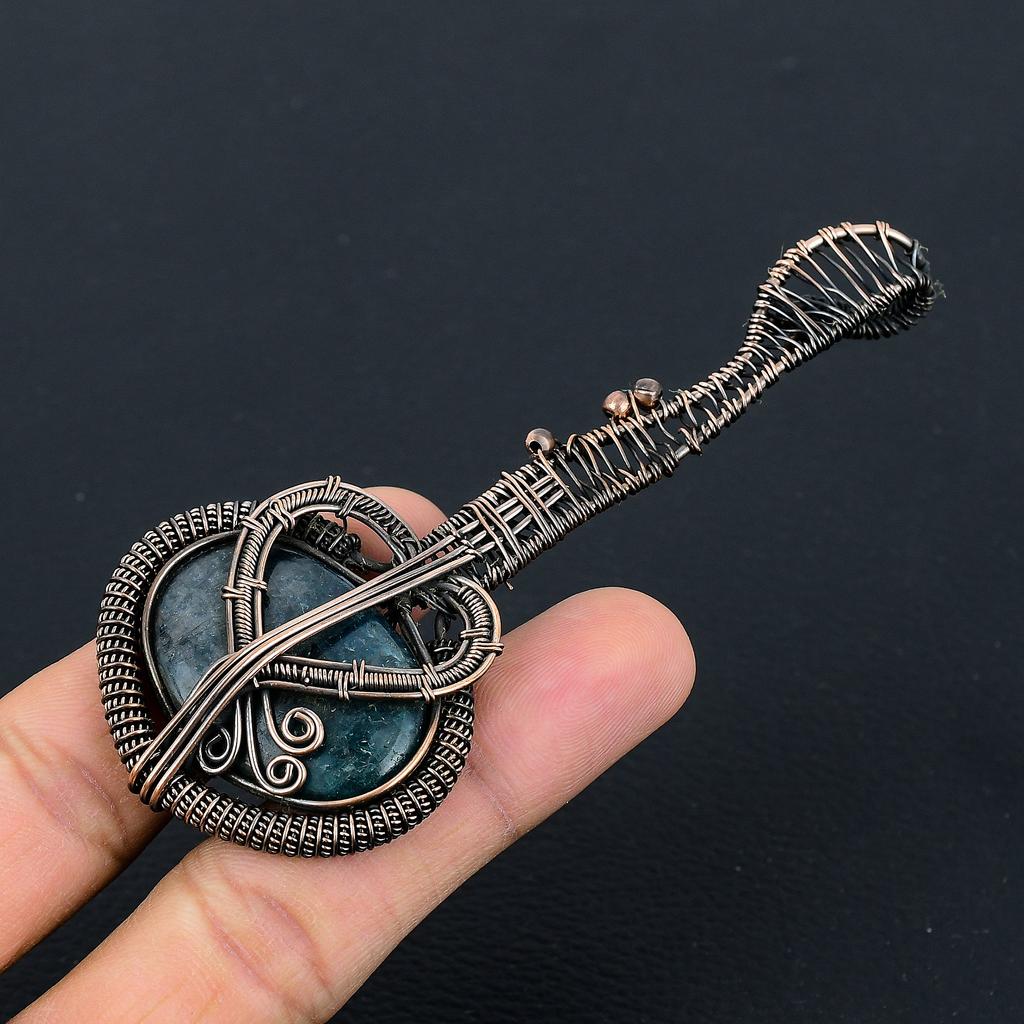 Хризоколла Ручная работа Медная проволока Оплетка Подвеска Гитара 3.1 F2N11