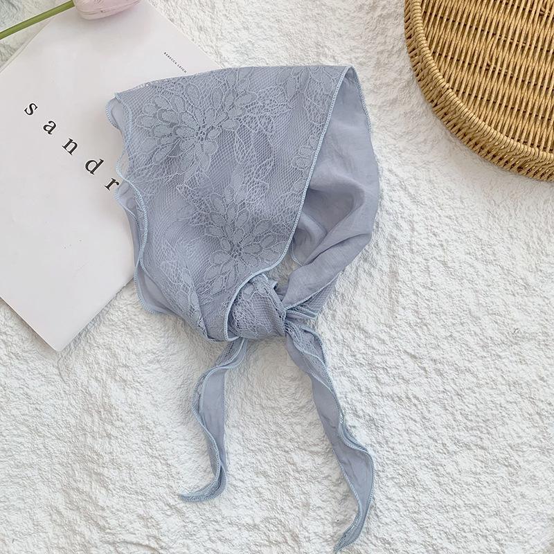 New Splicing Solid Color Light Triangle Scarf Lace Hollowed Out Pure Silk Scarf Head Scarf Fart Curtain