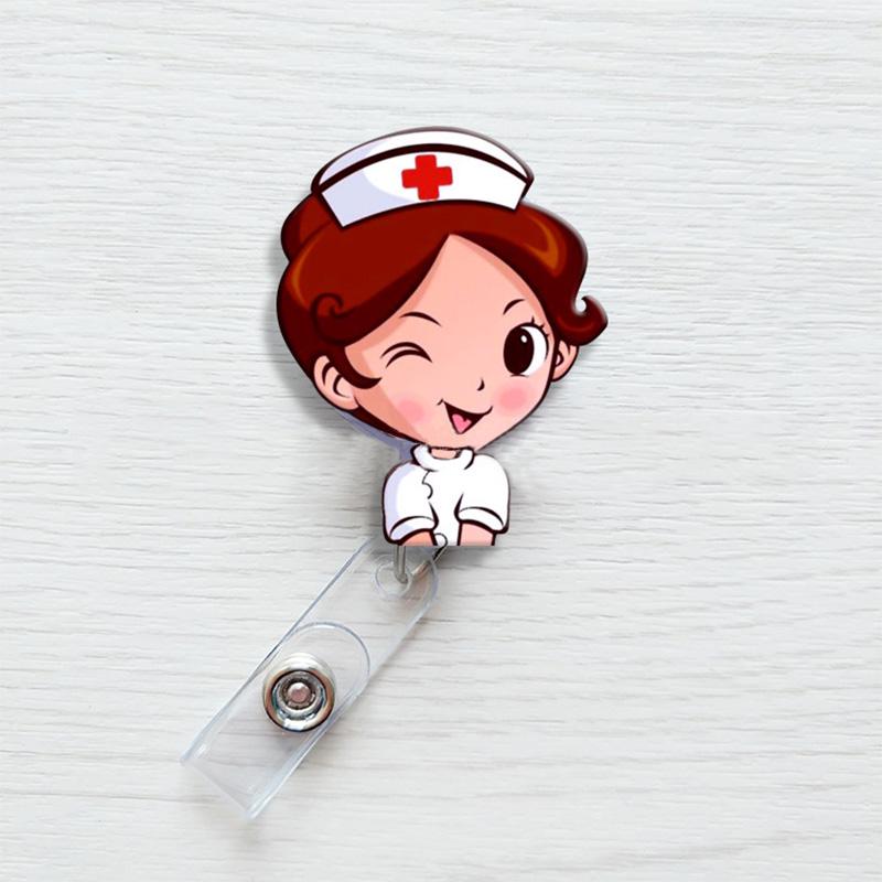 Модная идентификационная карточка с именем, выдвижная медсестра, врач, мультяшная кнопка, держатель для бейджа, школьные принадлежности, милый экспонат