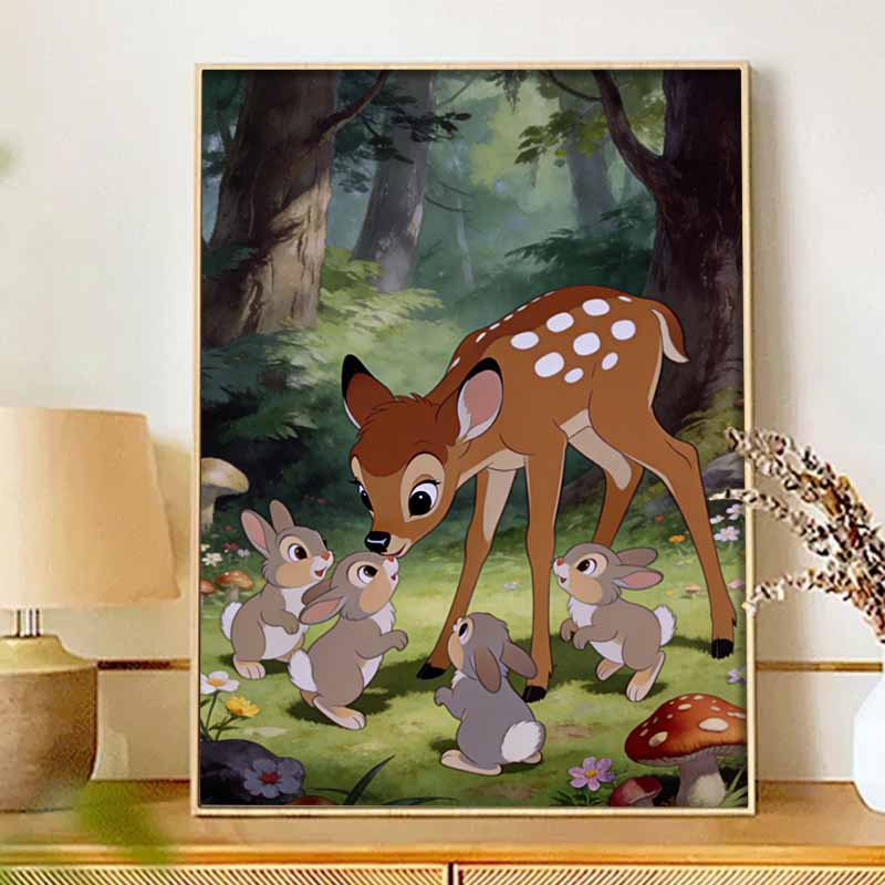 Disney Diamond Art Painting Kit 5D Bambi and Bunnies Diamond Painting Dot Art Kit Home Wall Decor