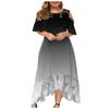 Plus Size Fashion Gradient Print Womens Lace Stitching Ruffle Short-Sleeved Strapless Sheath Dress