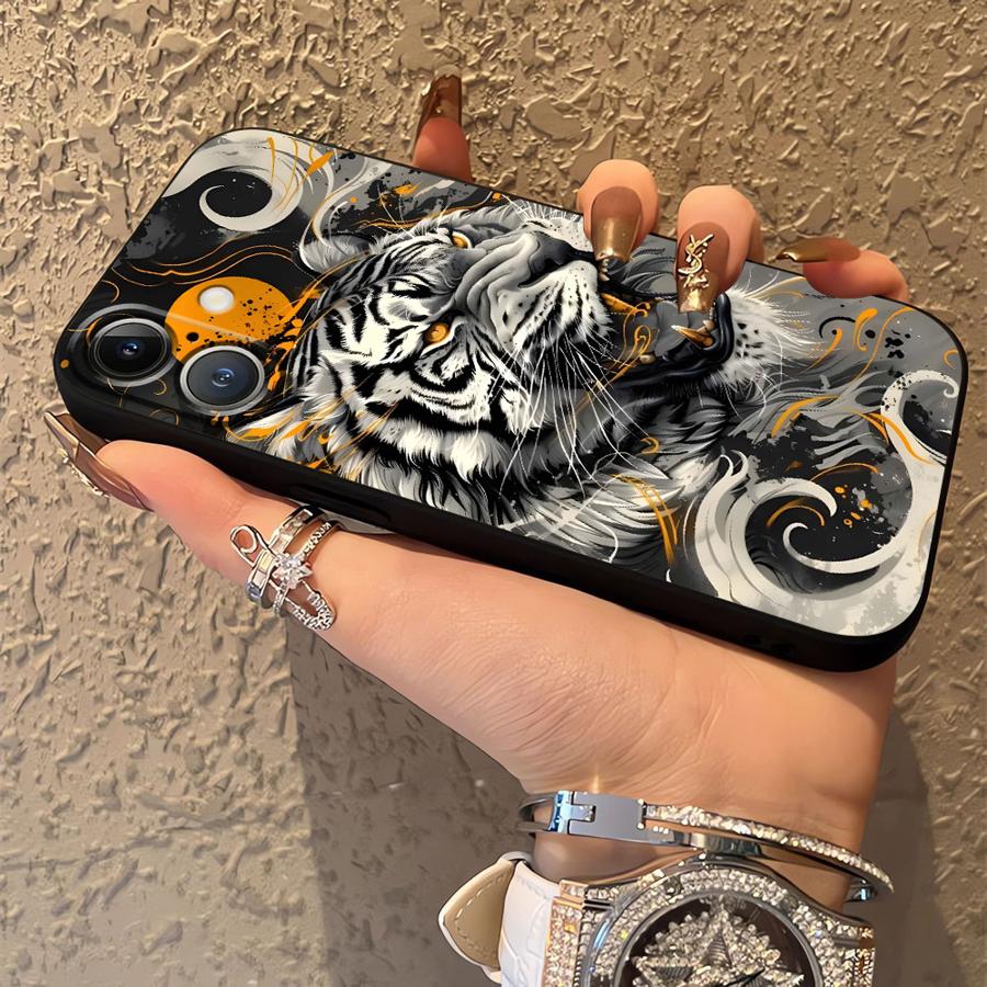 Чехол для телефона Funda для Apple iPhone 17 Pro Max 16 13 14 XR XS MAX 15 Pro 7 8 11 12 Air Cool Серебряный Тигр