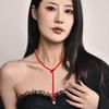 Handmade Pearl Pendant Necklace Elegant Red String Long Geometric Design For Women
