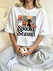 Women's Spooky Season Letter Retro Panel Witch Ghost Black Cat Pumpkin Graphic Print T‑Shirt Crew Neck Short Sleeve Casual Fall Tee Top