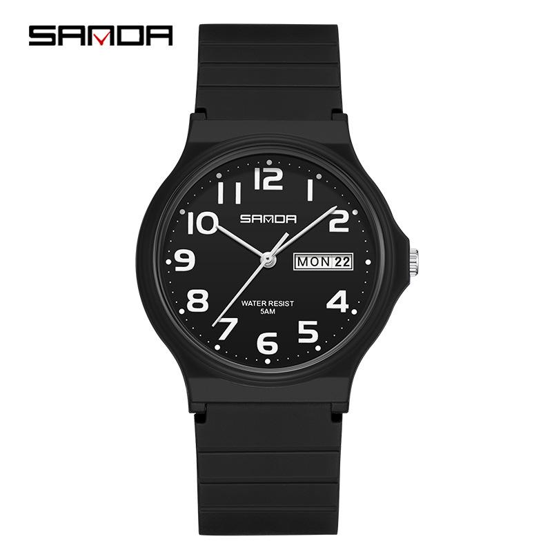 Sanda 6060 Dual Calendar Waterproof Quartz Watch for Casual Outdoor Wear - Men's & Women's Student Wristwatch