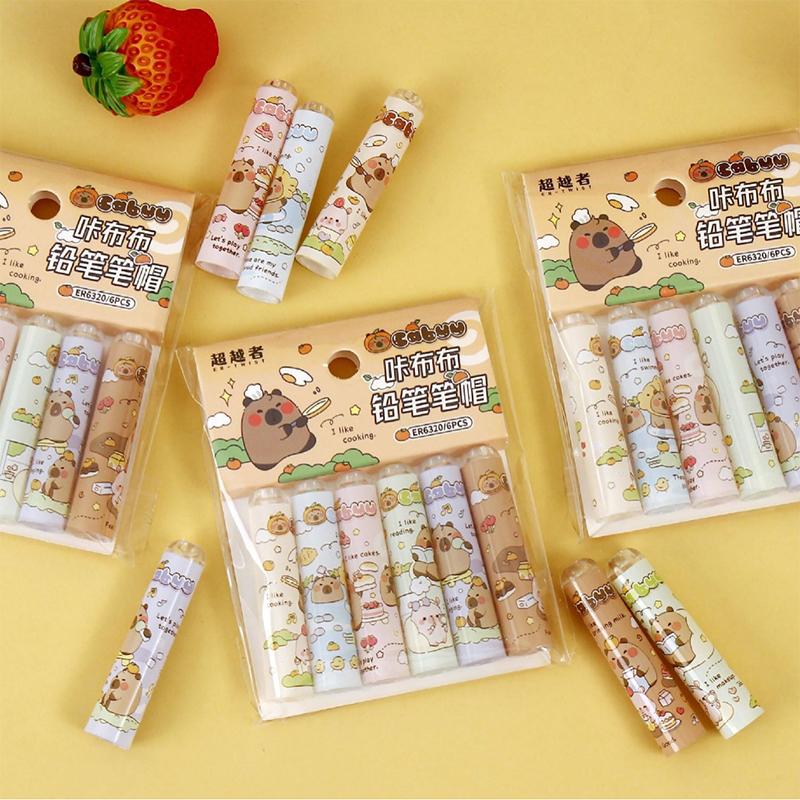 6 шт. мультяшный кавайный капибара карандаш колпачок защитный карандаш наконечник чехлы удлинитель карандаша креативный защитный чехол для карандаша