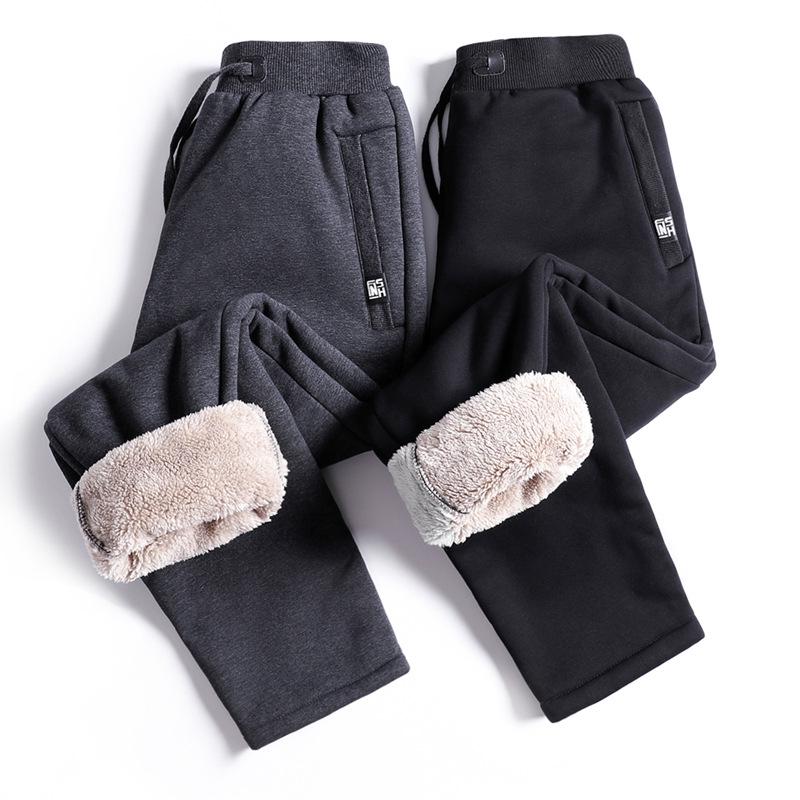 Зимние спортивные штаны мужские плюс бархатные утепленные брюки из овечьей кожи, чтобы согреться, негабаритные