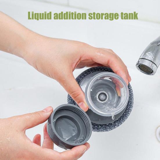 Automatic Liquid Washing Brush with Replaceable Head Built-in Soap Dispenser Ergonomic Design Pot Brush Kitchen Cleaning Tool