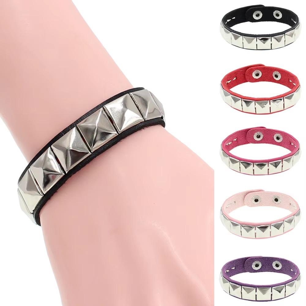 PU Leather Rivet Bracelet Bangle Bangle Unique Metal Wristband  Men Women