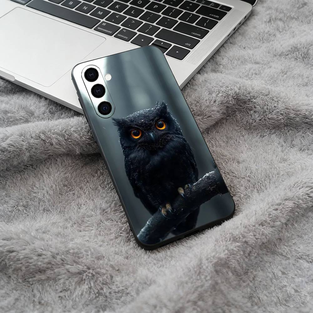 Cute owl pattern Soft Silicone phone Case for Samsung Galaxy A73/A71/A72/A70/A53/A52/A51 - Black