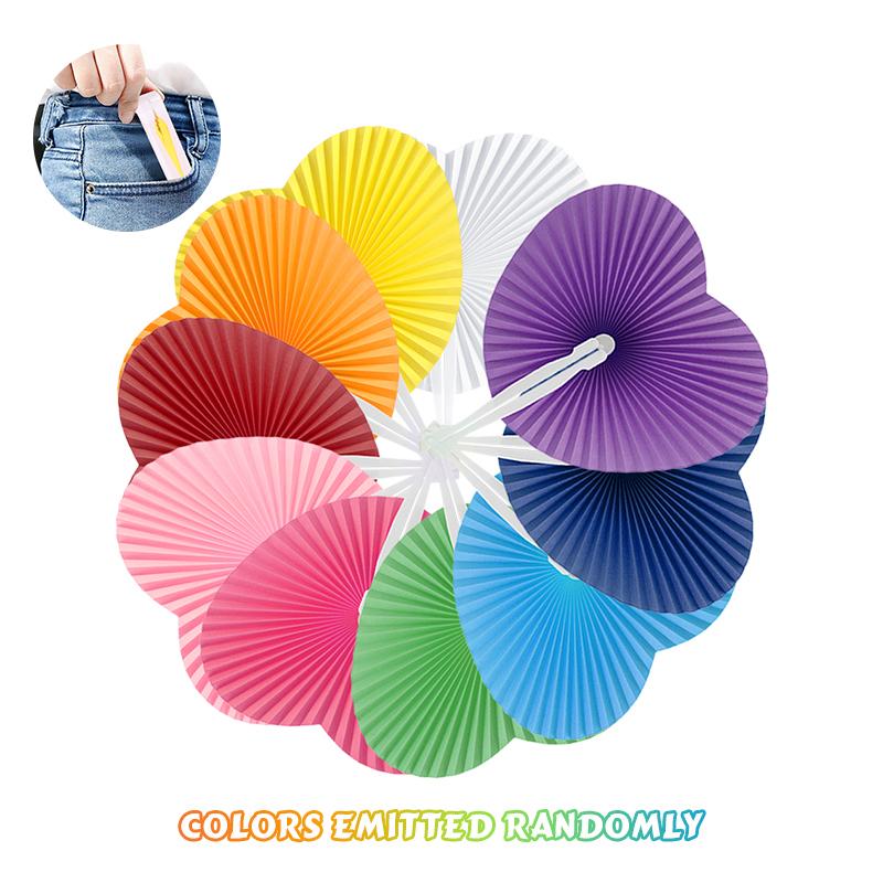 20-100 Pcs Multicolor Wedding Folding Paper Fans DIY Painting Heart Shape Blank Paper Fan For Birthday And Country Decoration