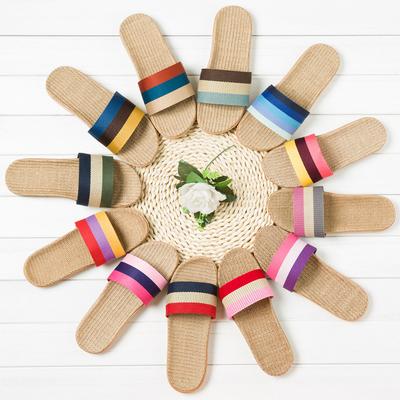 Летние новые модные полосатые льняные женские тапочки