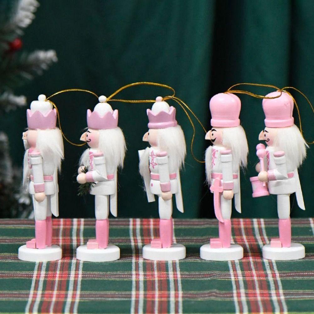 5PCS Vintage Soldier Doll Macarone Powder Handcraft Figurine Christmas Nutcracker Office Decor