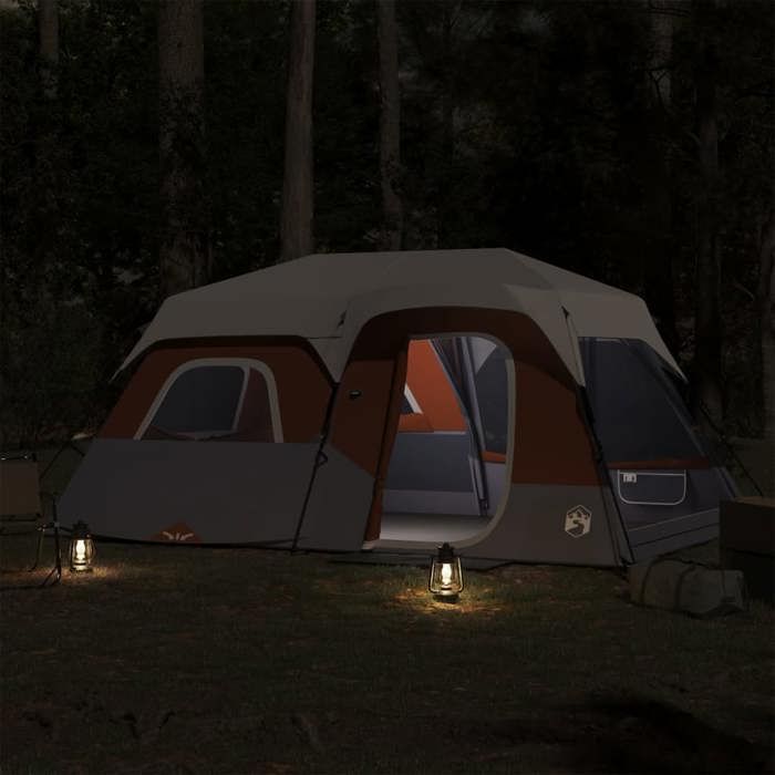 VidaXL Camping Tent with LED Light 9 Persons, Shade Tent with Bag, Portable Awning with Side Walls, Grey 94312