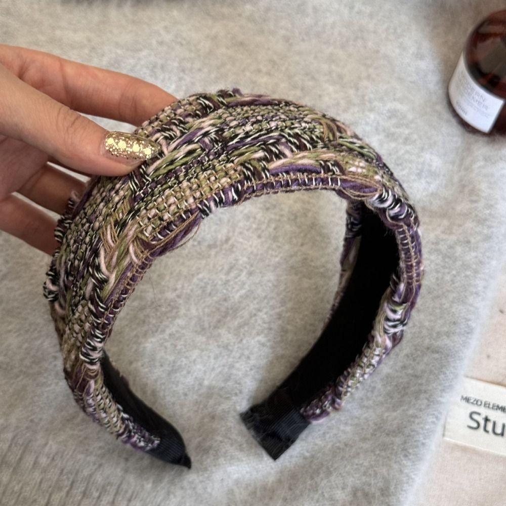 Anti-Slip Wide Brim Hairband Tweed Knitted Thick Knitted Headband Turban Headband Makeup Washing