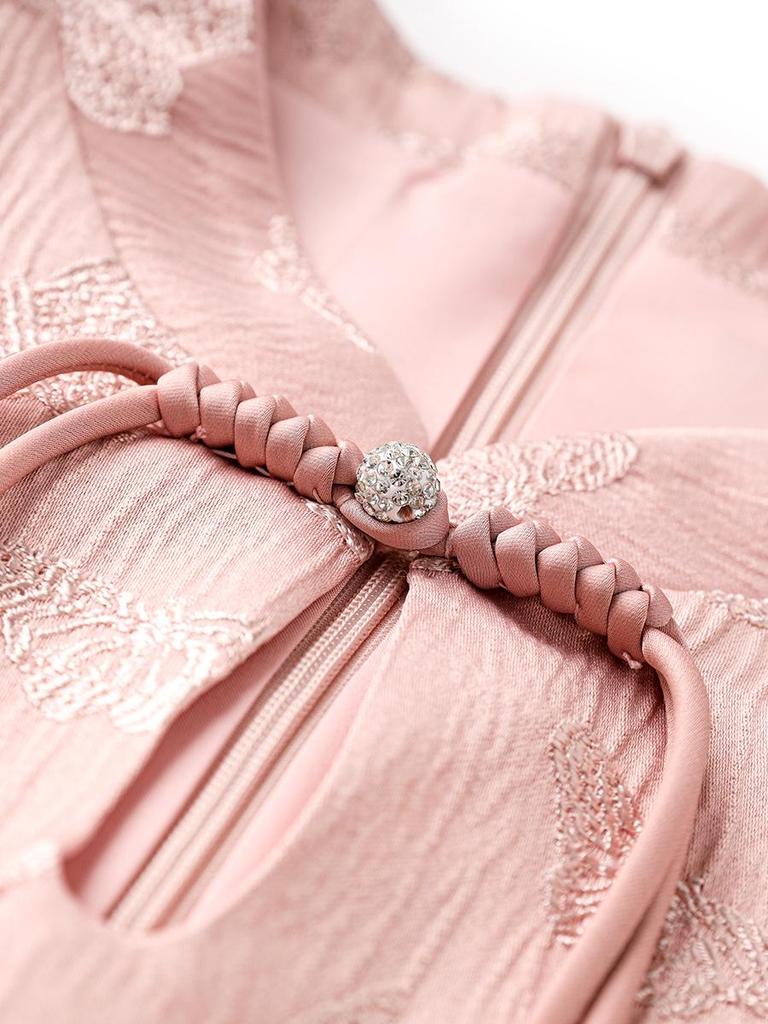 New Chinese Jacquard Butterfly Cheongsam Dress for Women - Retro & Feminine