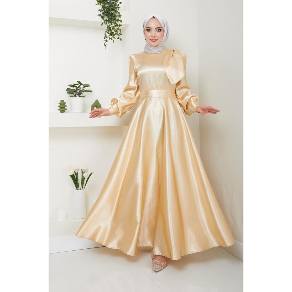 Женская одежда Вечернее платье Модное атласное длинное вечернее платье хиджаба с бантом 2745