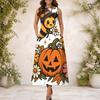 Women Plus Size Round Neck Sleeveless Halloween Printed A Line Maxi Dress With Pockets
