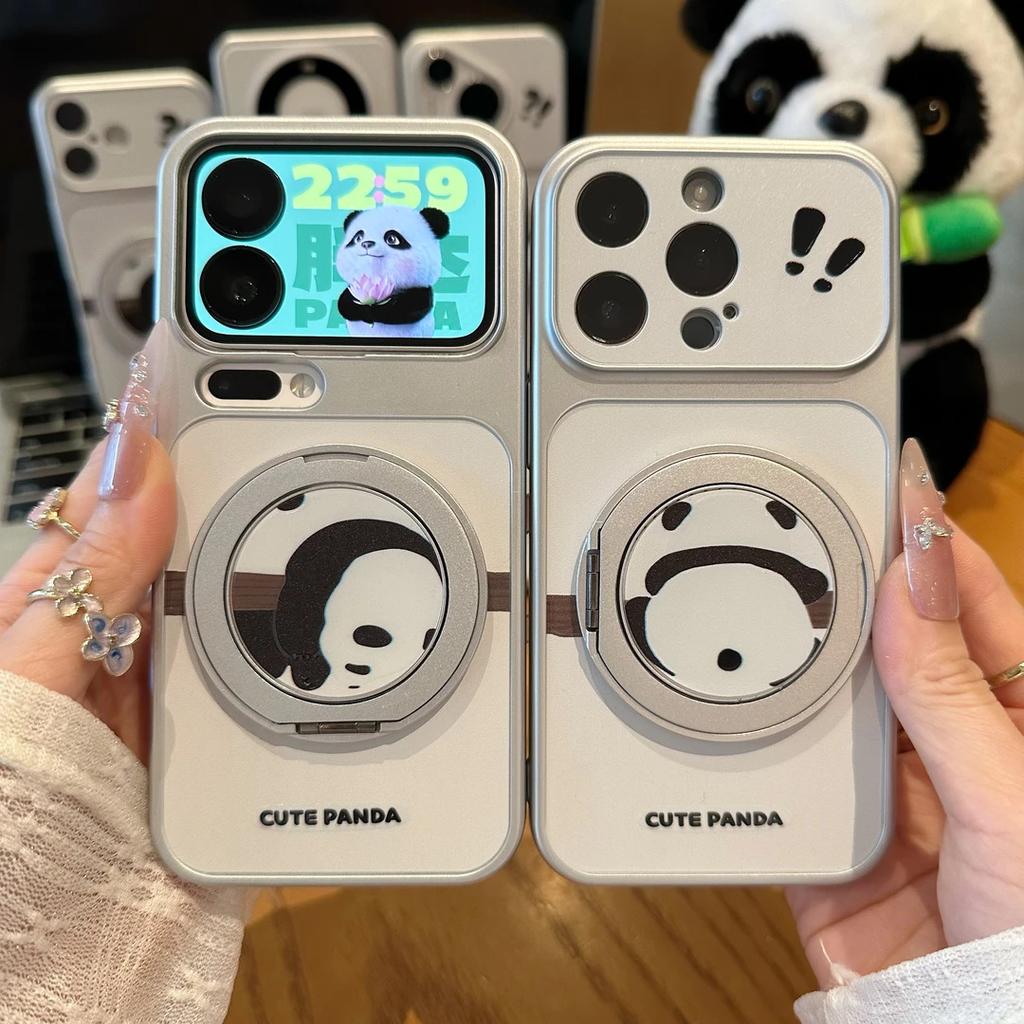 Tree climbing panda rotating bracket is suitable for iPhone16/17Pro mobile phone case Apple 15 electroplating large window 14 sets