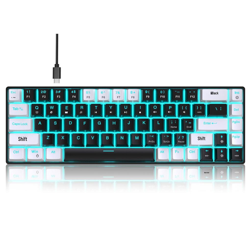 68-клавишная проводная механическая игровая клавиатура - Свитчи Blue с возможностью горячей замены, Двухцветные кейкапы с двойным литьем, Ледяная синяя подсветка