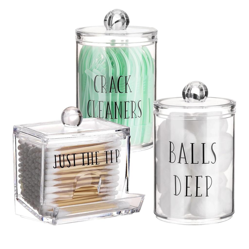 3pcs/set Cotton Swab Holder and Cotton Round Pad Dispenser with Bamboo Lid Clear Acrylic Containers for Cotton Swab/ball
