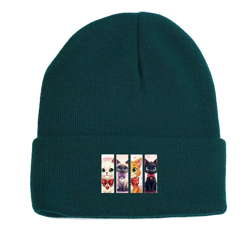 Зимняя вязаная шапка с изображением мультяшного кота, шапка с черепом животного, легкая манжета, модная вязаная шапка-капка