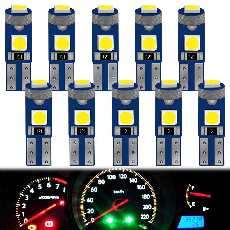 10 шт. светодиодных ламп T5 W3W W1.2W Led Canbus для кондиционера, кнопка подсветки, светодиодные фонари, приборная панель, предупреждающий индикатор, кнопка