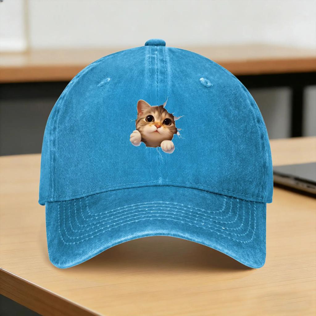 Washed Baseball Cap Funny Style Cat Spring Trucker Hat For Women Unisex Trendy Hiking Fishing Sun Baseball Caps