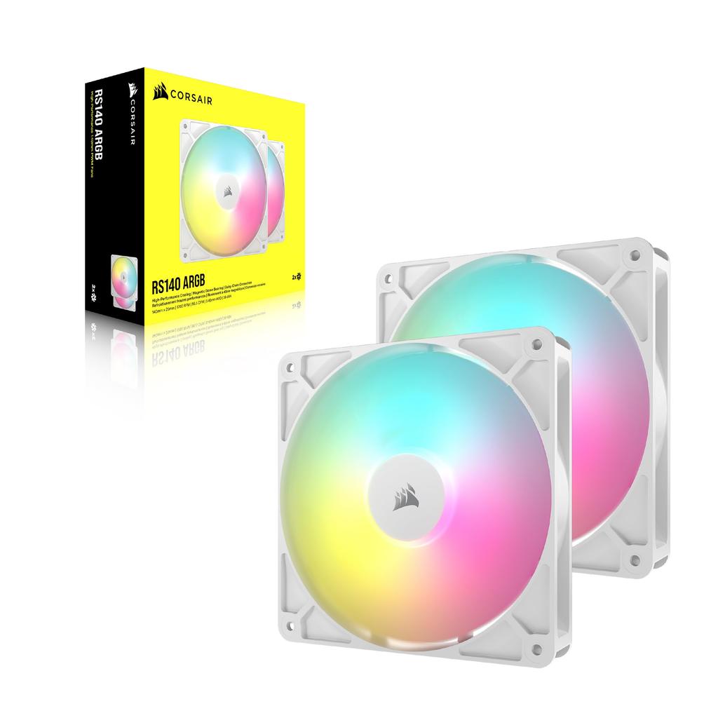 Вентилятор для корпуса ПК CORSAIR RS140 ARGB PWM 140 мм, совместимый с последовательным подключением, двойной комплект, белый, CO-9050187-WW