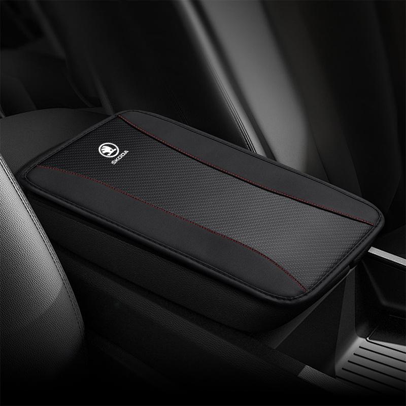LAX4 High Quality Leather Car Armrest Pad Covers Car Seat Armrests Storage Protection Cushion For Skoda Octavia A5 A7 RS Fabia Superb