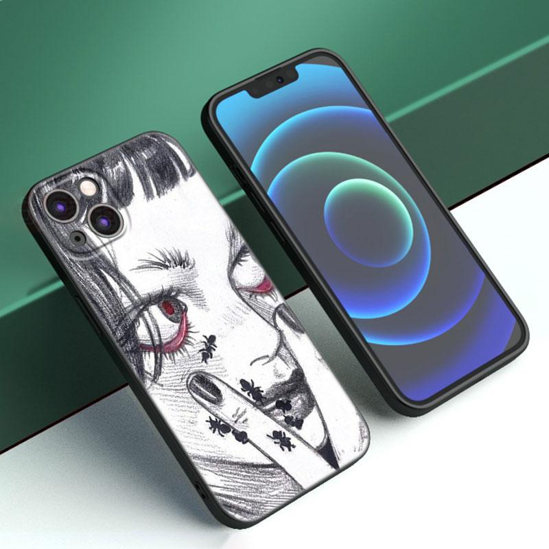 Чехол для телефона с японской мангой ужасов для Apple iPhone 12 13 Mini 11 14 15 Pro Max 7 8 Plus X XR XS SE 2020 2022 черный силиконовый чехол