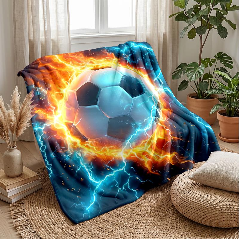Soccer Ball with Fire and Lightning Theme blanket Lightweight Warm Flannel Blanket Decorative Throw Blanket for Home Decoration