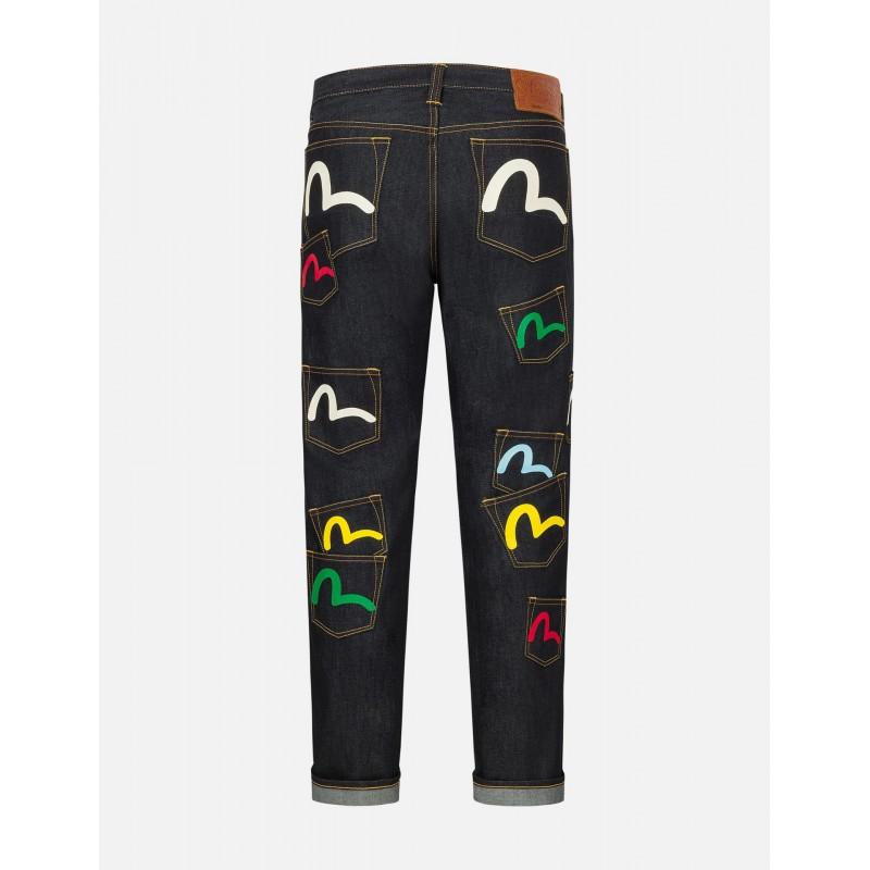 Womens High-Waisted Wide-Leg Straight Jeans With Print Design Stretch Denim Trousers Streetwear Style