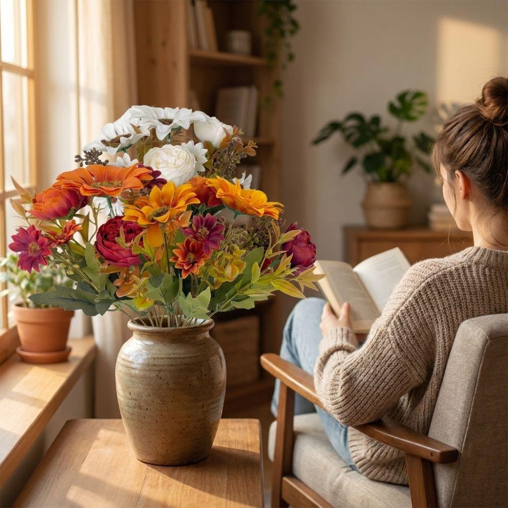 UV Resistant Autumn Sunflower Peony Bouquet Mixed Floral Sunflower Floral Decor Table Centerpiece